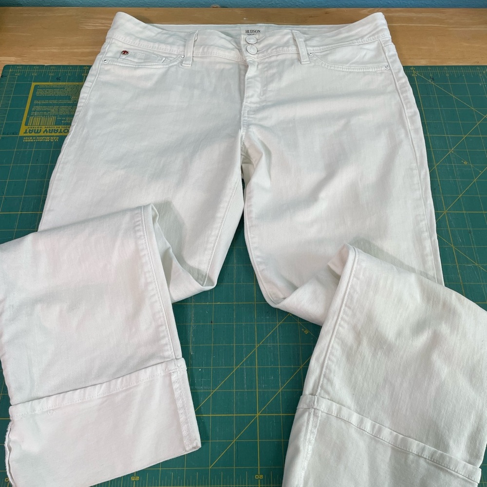 Hudson white Ginny crop straight cuffed jeans